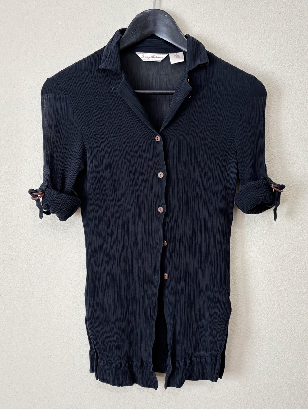 Tommy Bahama Size XS Black Silk Blend Button Down Sheer Blouse